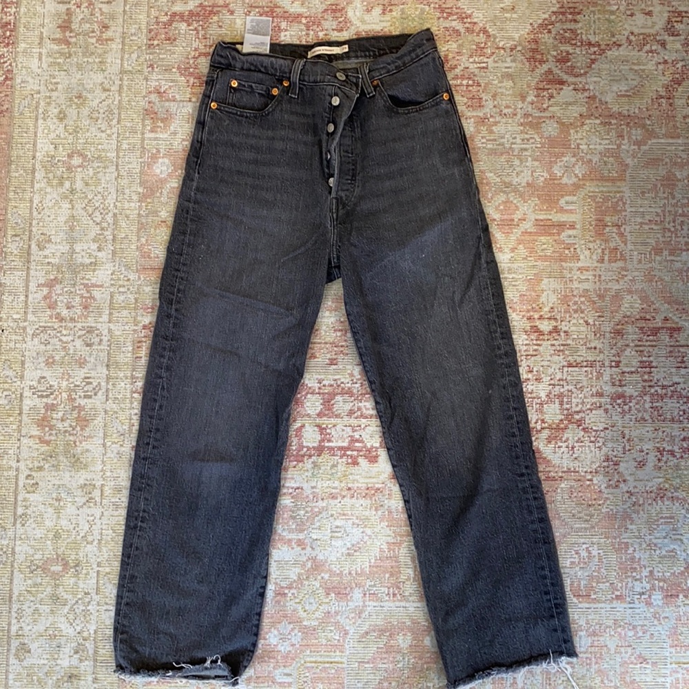 Levi's Charcoal Ribcage High Waisted Baggy Jeans - Size 29